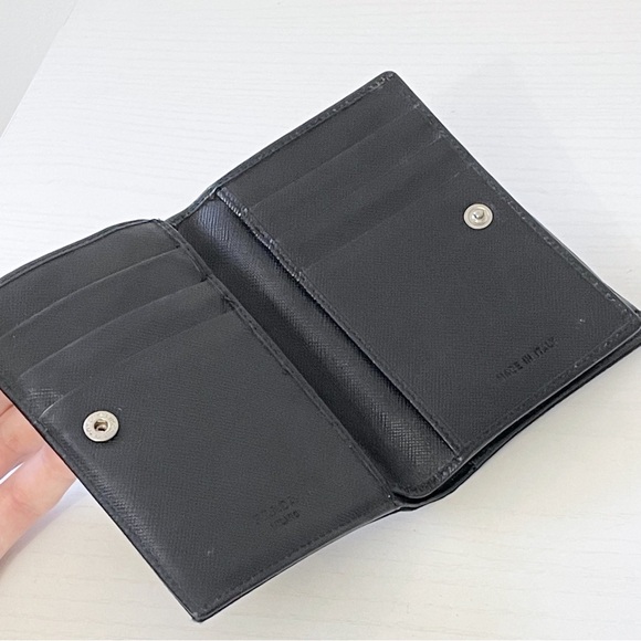 Prada black nylon triangle logo medium double bifold wallet unisex - Picture 6 of 11